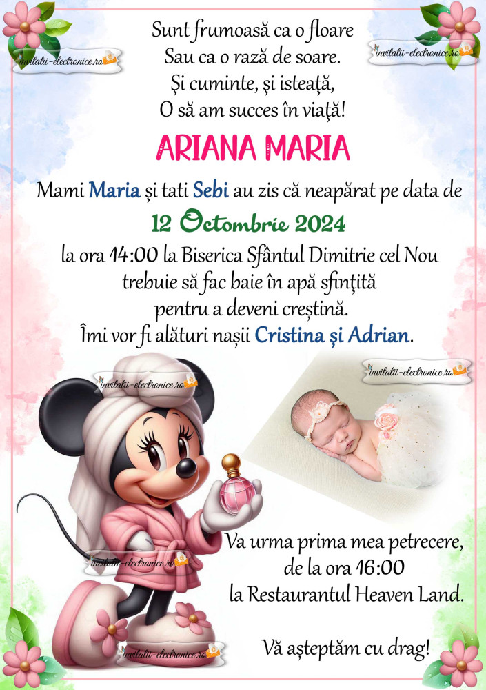 Invitatie la botez fetita 