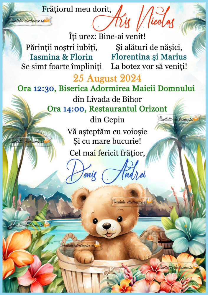 Invitatie la botez cu tema marina