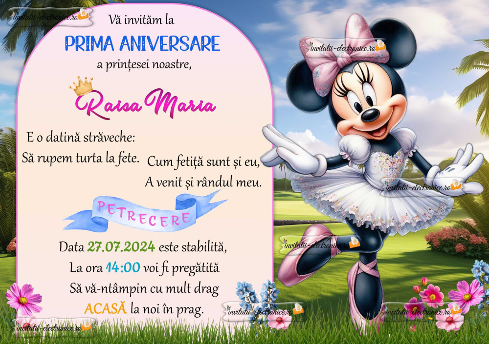 Invitatie digitala cu Minnie Mouse