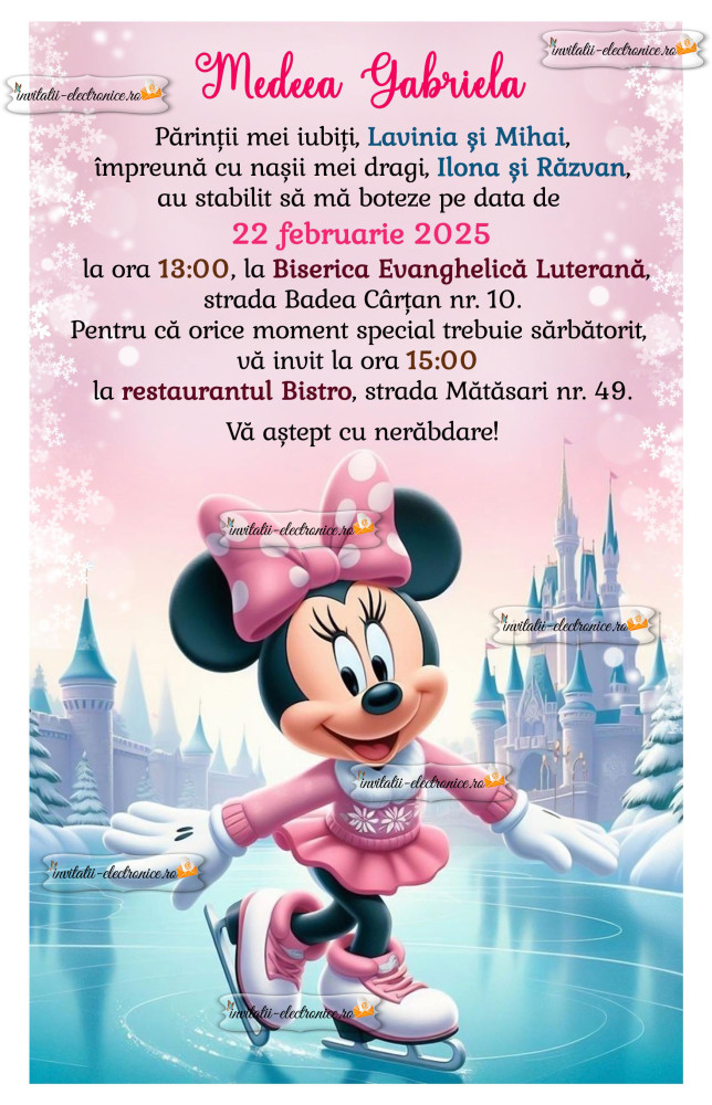 Invitatie la botez iarna cu Minnie