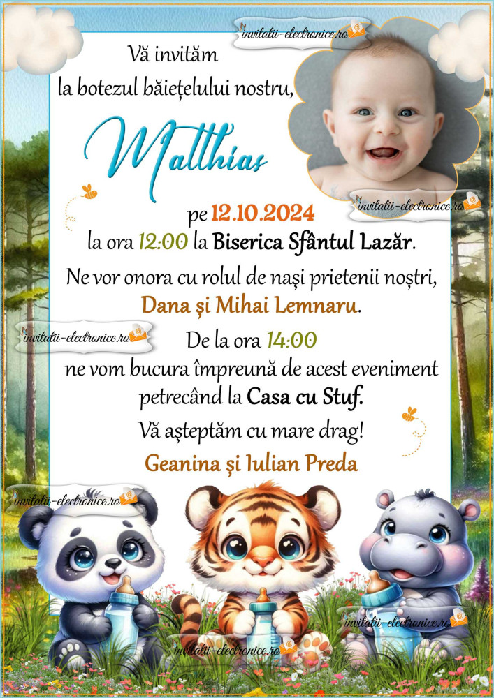 Invitatie la botez cu animale