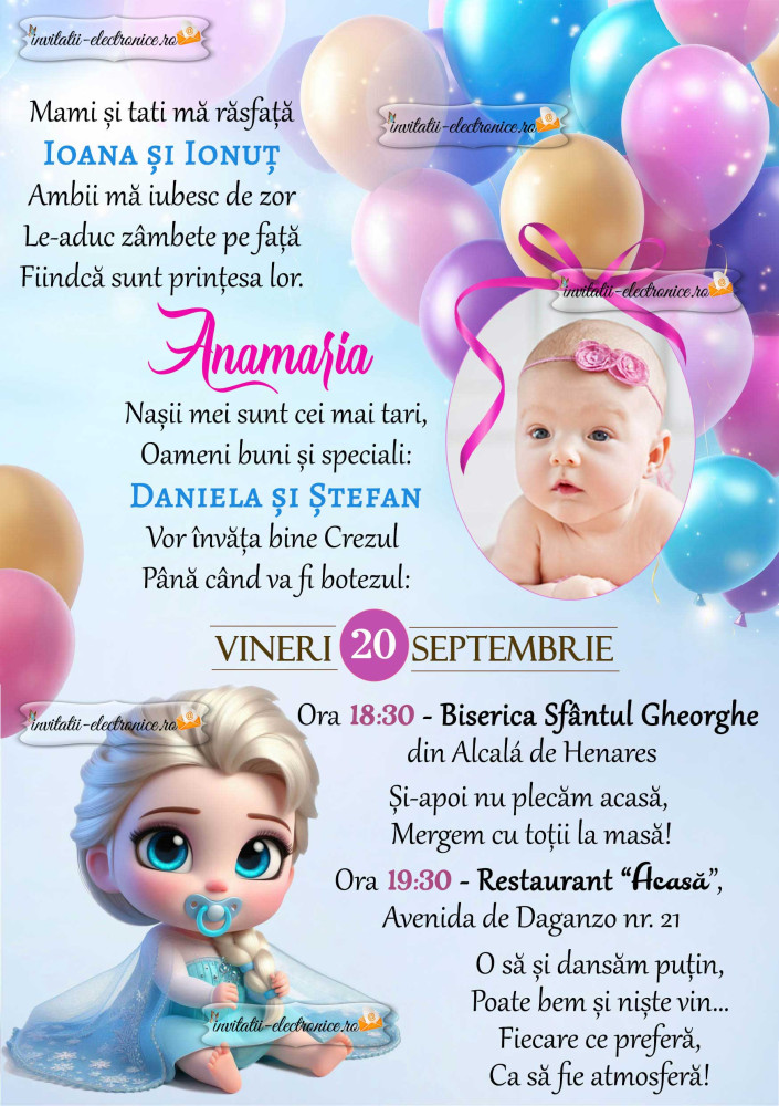 Invitatie la botez cu baby Elsa