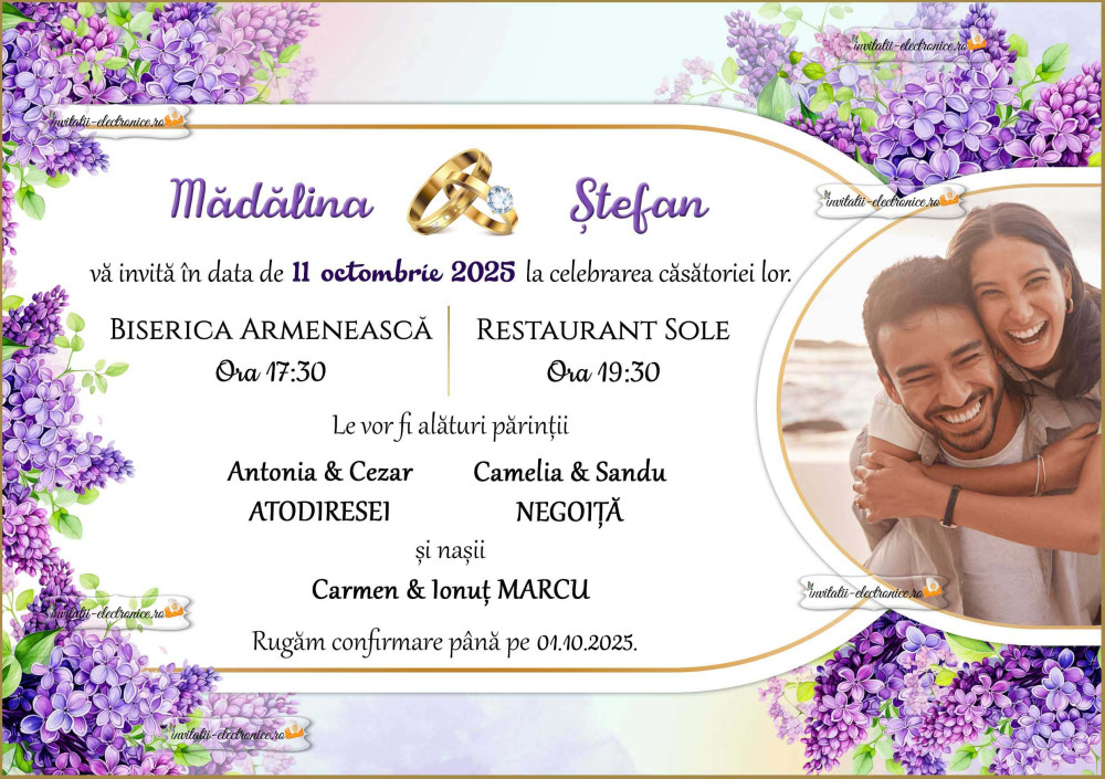 Invitatie la nunta cu liliac