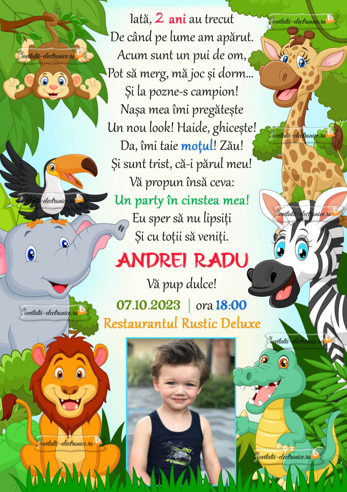 Invitatie digitala cu animale zambitoare