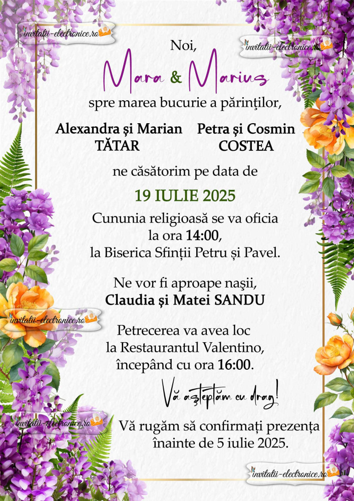 Invitatie la nunta cu flori