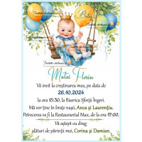 Invitatie la botez cu bebe in leagan