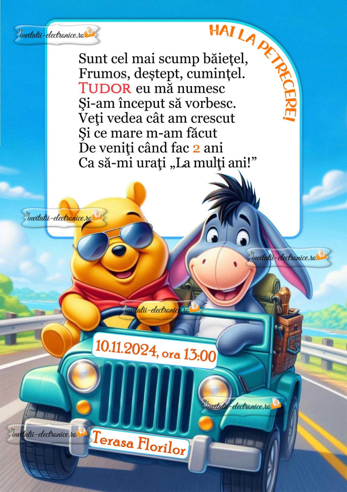 Invitatie la petrecere copii cu Winnie the Pooh