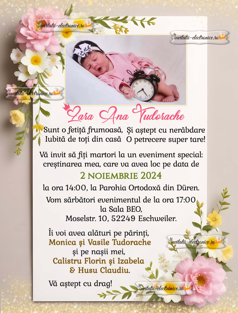 Invitatie la botez cu flori