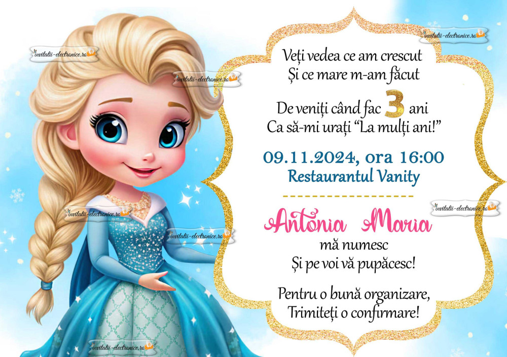 Invitatie la petrecere de fetita cu Elsa