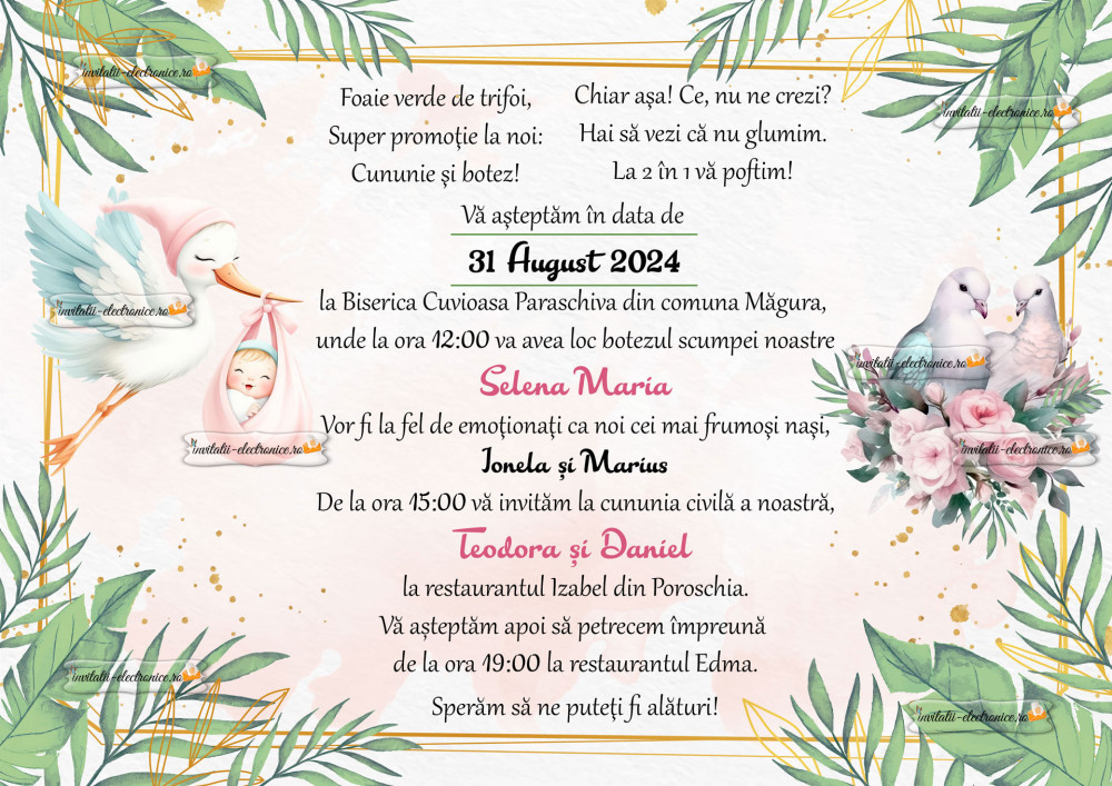 Invitatie la nunta + botez fetita