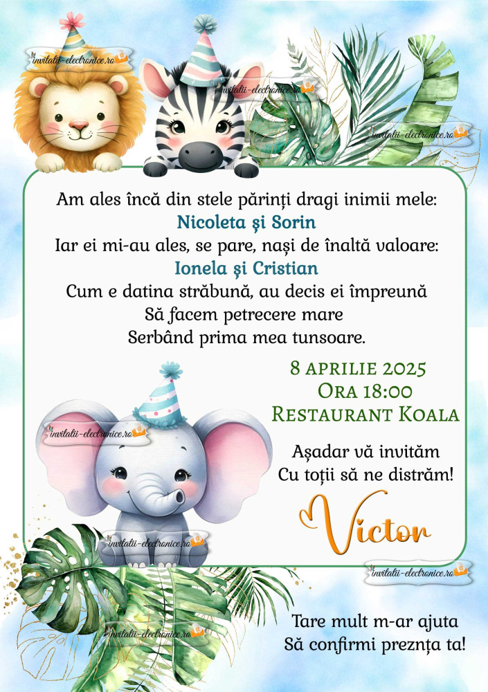 Invitatie la aniversare cu animale