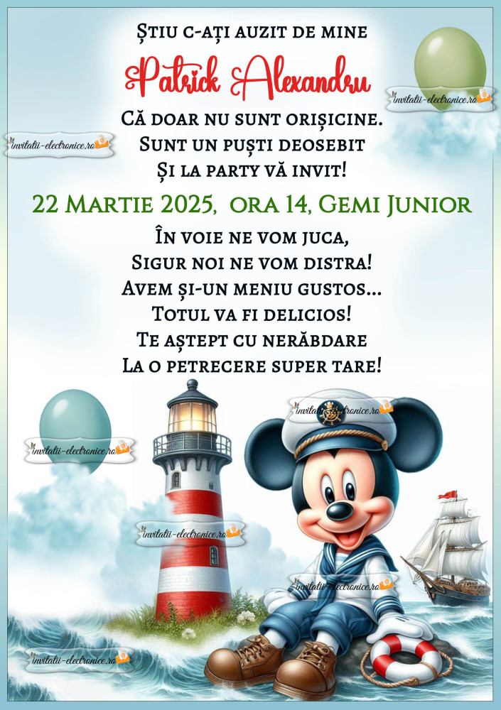 Invitatie la aniversare cu Mickey Mouse