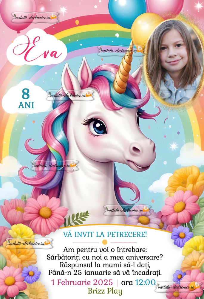 Invitatie la petrecere cu unicorn