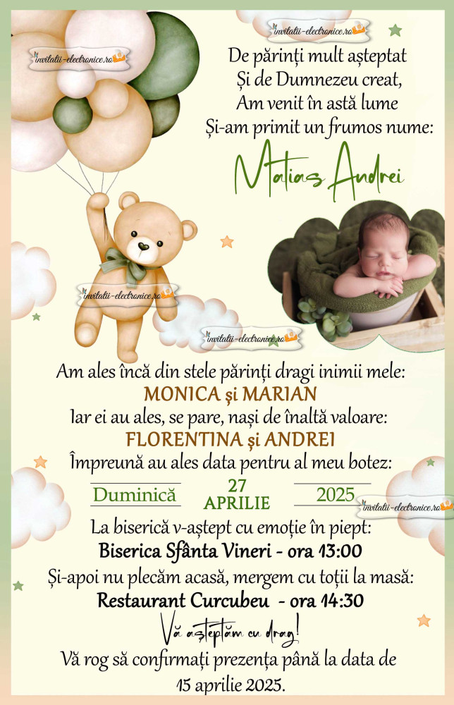 Invitatie de botez baieti