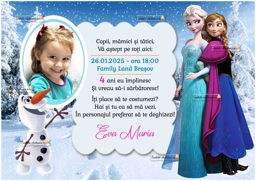 Invitatie cu Elsa, Ana si Olaf din Frozen