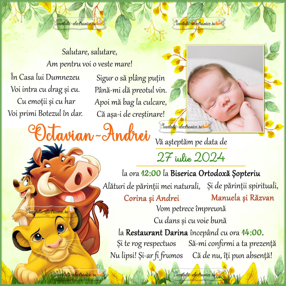 Invitatii electronice de botez de trimis online