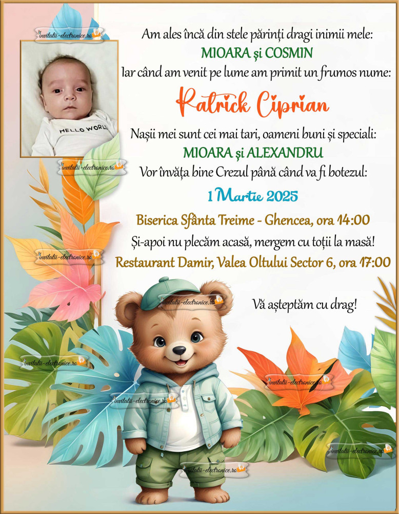 Invitatie la botez cu ursulet