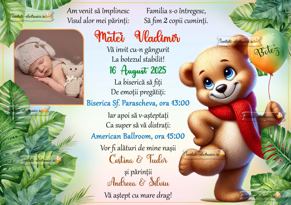 Invitatie la botez cu ursulet