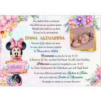 Invitatie de botez cu Minnie si flori