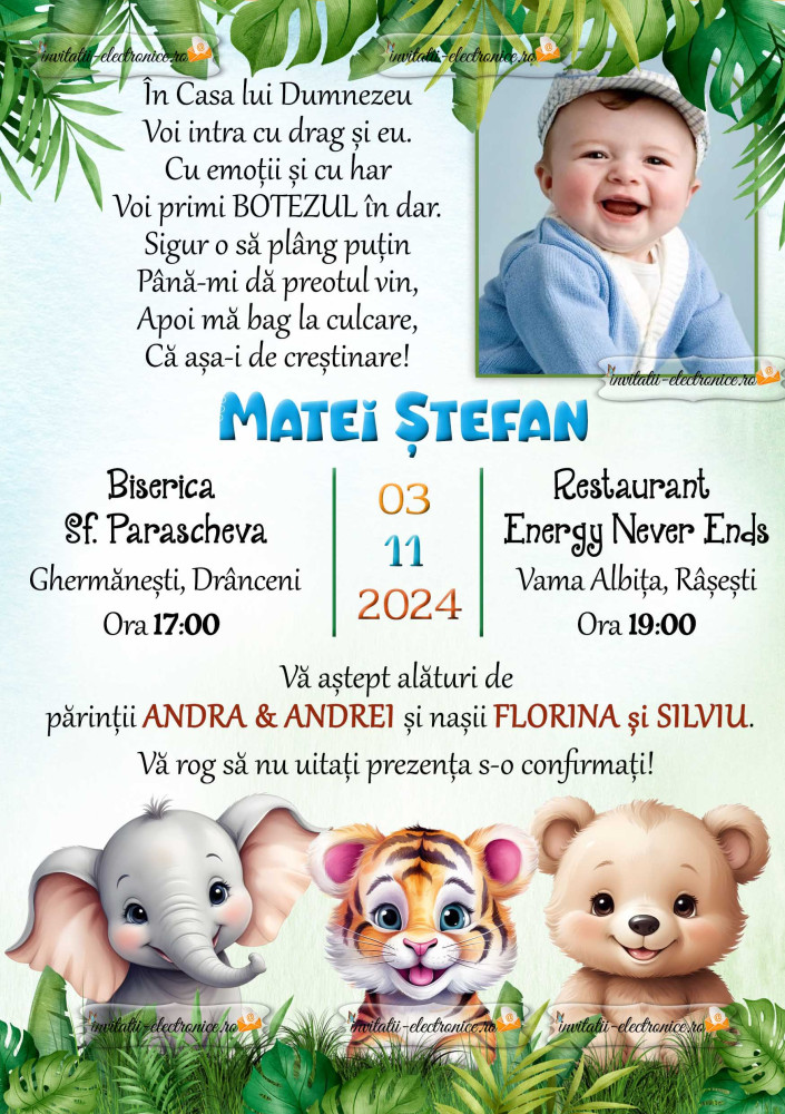 Invitatie digitala cu animale din jungla