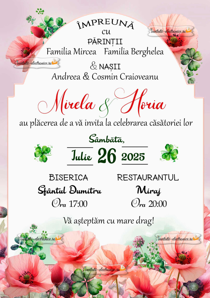 Invitatie de nunta cu flori de camp