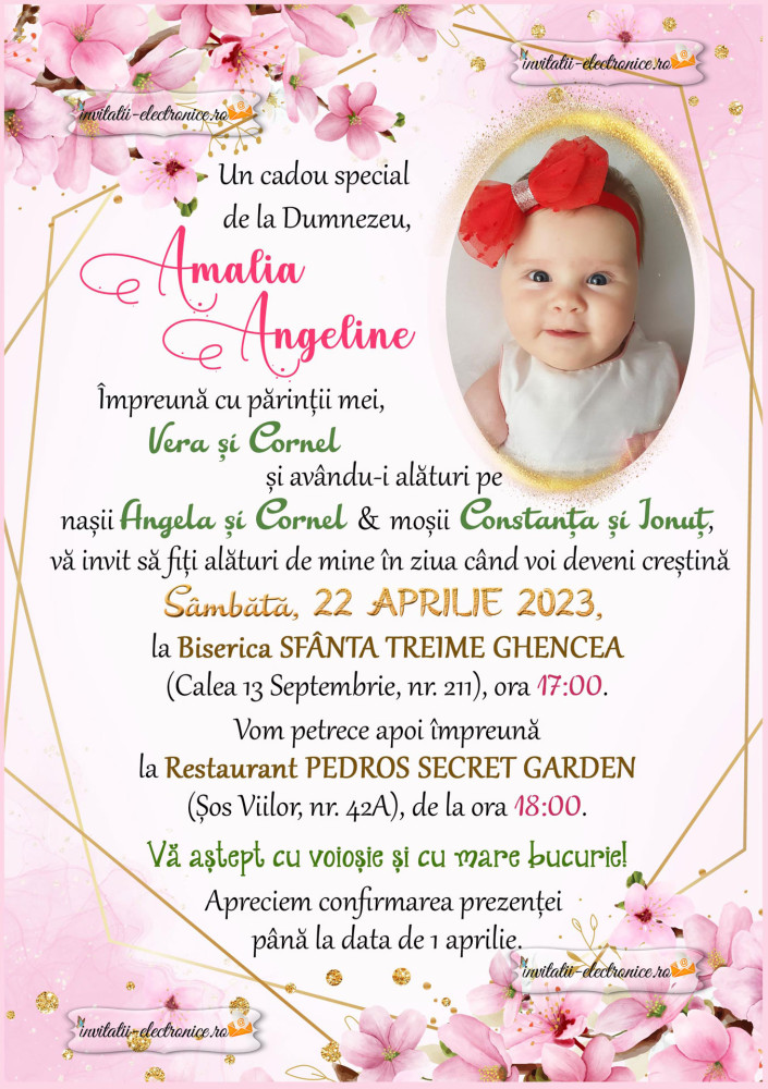 Invitatie florala botez fetita