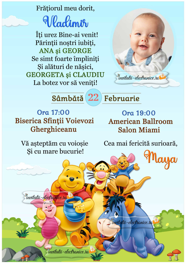 Invitatii electronice de botez cu Winnie