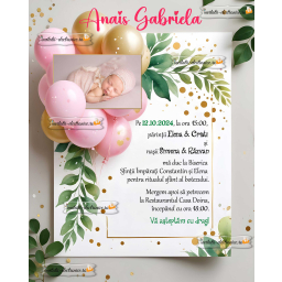 Invitatie watercolor botez fetita