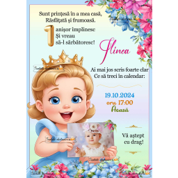 Invitatie cu printesa si flori