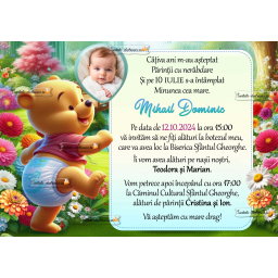 Invitatie de botez cu ursuletul Winnie bebe