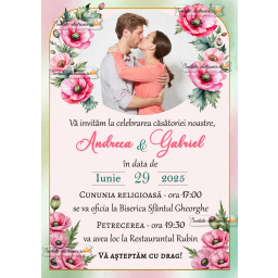 Invitatie de nunta frumoasa, cu maci