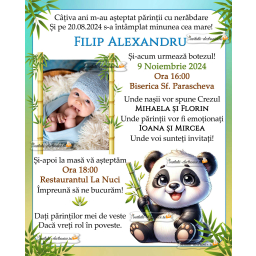 Invitatie de botez cu urs panda