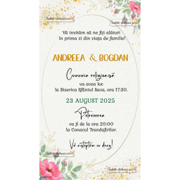 Invitatie de nunta cu auriu și flori 